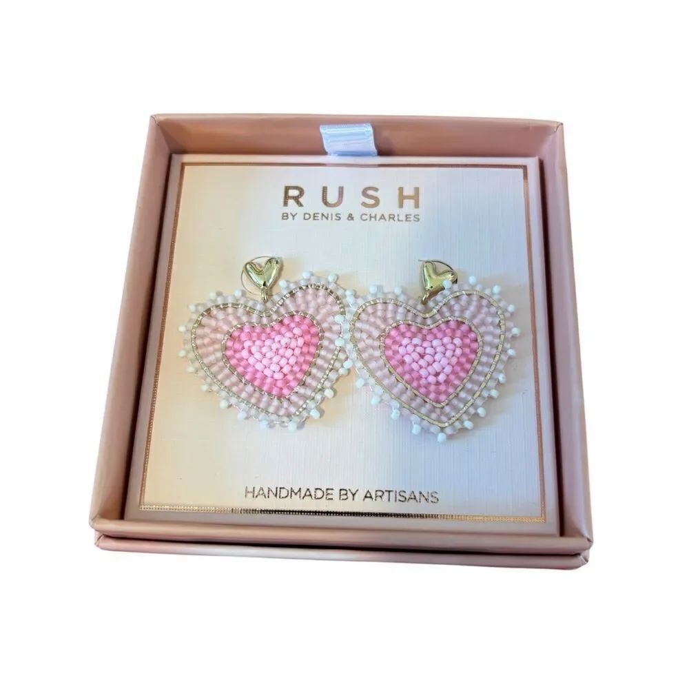 Delicate Looking Handmade Beaded Heart Shaped Dangle Earrings.
